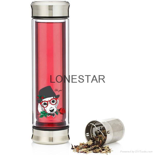 best selling 0.5liter high borosilicate double wall glass bottle with infuser