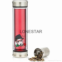 best selling 0.5liter high borosilicate double wall glass bottle with infuser