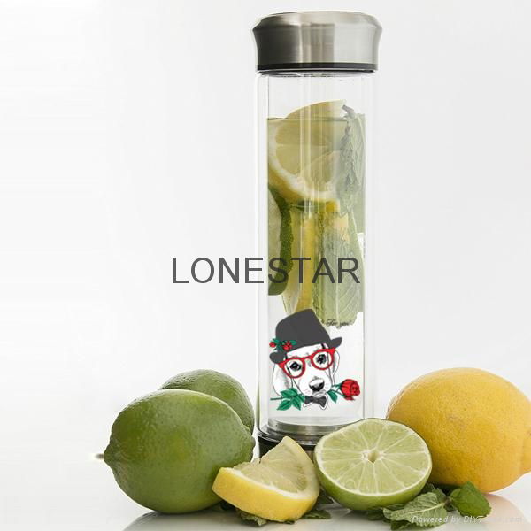 best selling 0.5liter high borosilicate double wall glass bottle with infuser 3