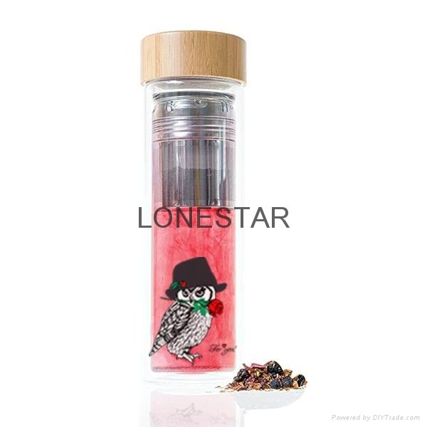 promotional gift 500ml high borosilicate glass water bottle with tea infuser