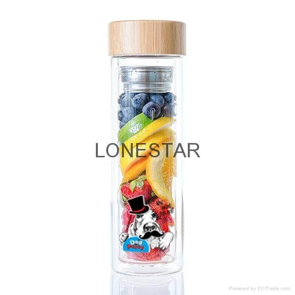 hot selling 500ml double wall glass bottle with 304 stainless steel infuser
