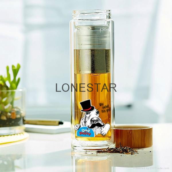 hot selling 500ml double wall glass bottle with 304 stainless steel infuser 2