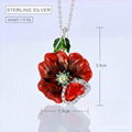 Silver Red Rose Pendants HANDMADE Enamel Flower Pendant Cubic Zircon Stone Solid 1