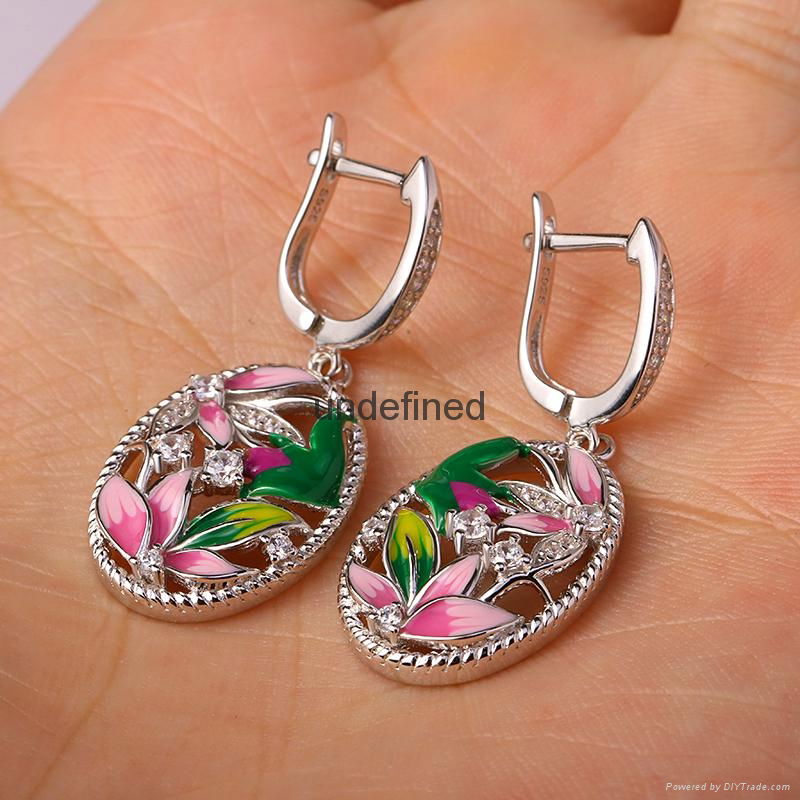 Enamel Earrings hollow lotus shape, 925 Sterling Silver Earrings, fashion jewel 5