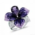 Enamel ring, purple simulation 3D Flower Jewelry OEM wholesale