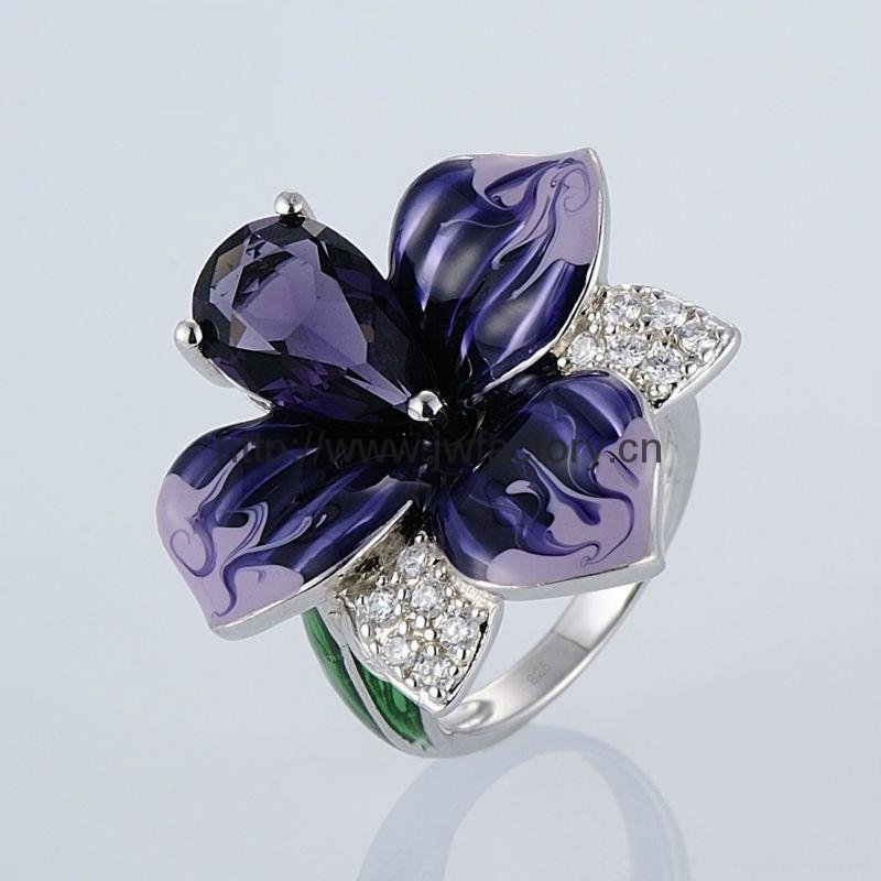 Enamel ring, purple simulation 3D Flower Jewelry OEM wholesale 2