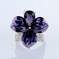 Enamel ring, purple simulation 3D Flower Jewelry OEM wholesale 4