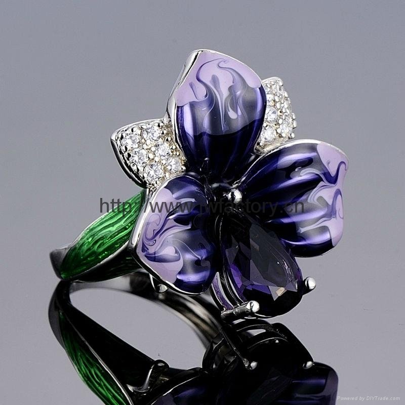 Enamel ring, purple simulation 3D Flower Jewelry OEM wholesale 5