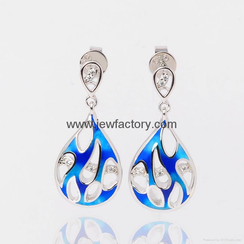 Jewelry OEM ODM Enamel Earrings Blue Gradient 925 Sterling Silver Jewelry