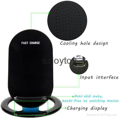 2 Coils Qi Fast Wireless Charger Stand Phone Holder with USB Cable for iphone 3