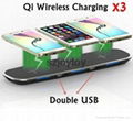 3in1 Wireless Charging Pad Desktop Charger For iPhone X Double USB Charging 2