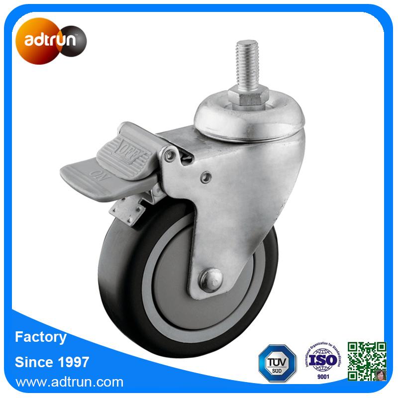 4inch PU Ball Bearing Wheel 100kg Capacity Thread Stem Caster