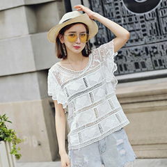 Lace Embroidered Short Sleeve Shirt Computer Embroidered Summer Lace Top Female 