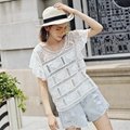 Lace Embroidered Short Sleeve Shirt Computer Embroidered Summer Lace Top Female  5