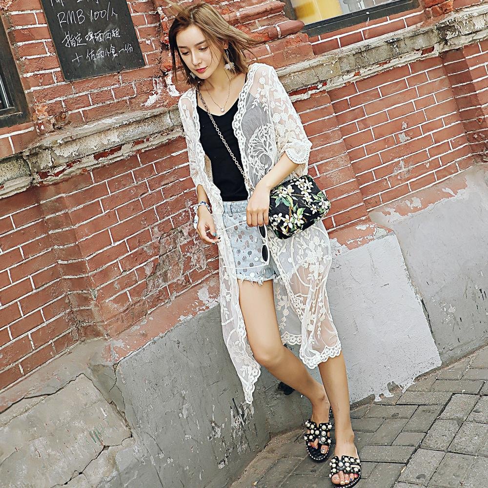 Long paragraph lace blouse beach lace sunscreen seven points sleeves lace wild l 5