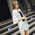 Embroidery long coat lace silk embroidered blouse seven sleeves beach sunscreen  3