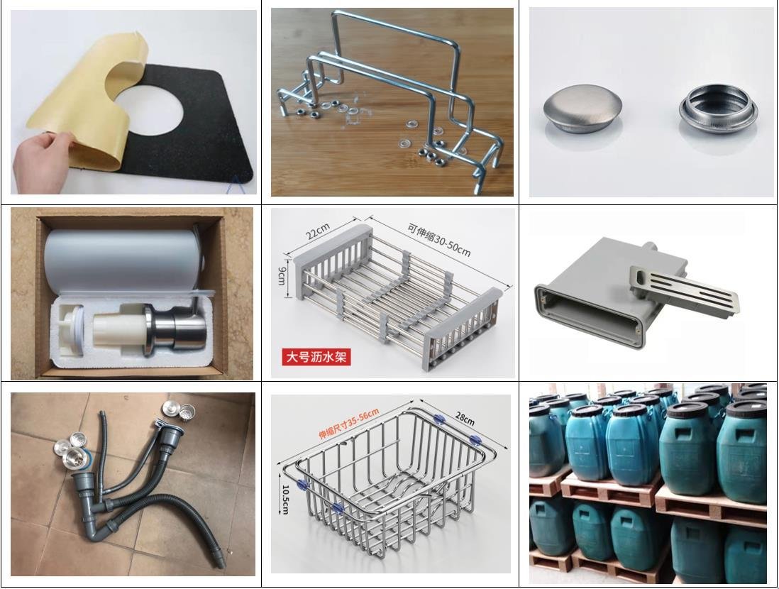 Accessories of Handmade Steel Kitchen Sink_Silent Sticker_Siphon_Drain Basket