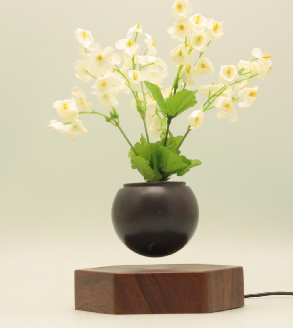rotating hexagon magnetic floating levitation  air bonsai pot planter for gift 