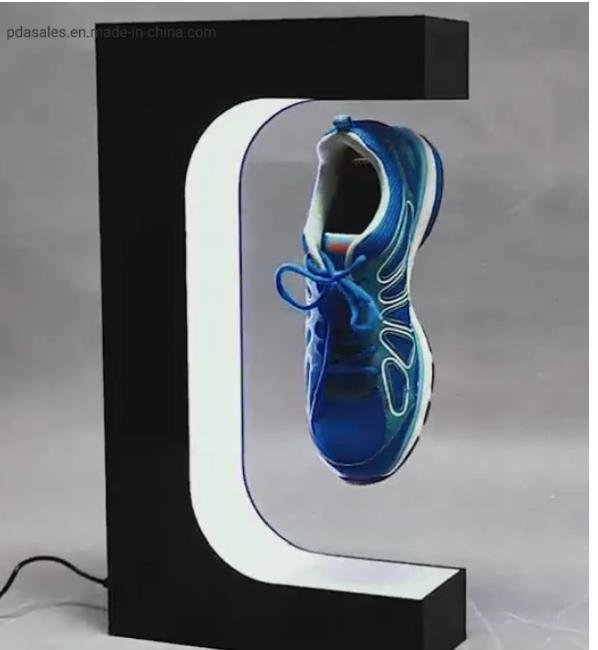 rgb led light magnetic levitation rotating shoes sneaker bottle display rack 3