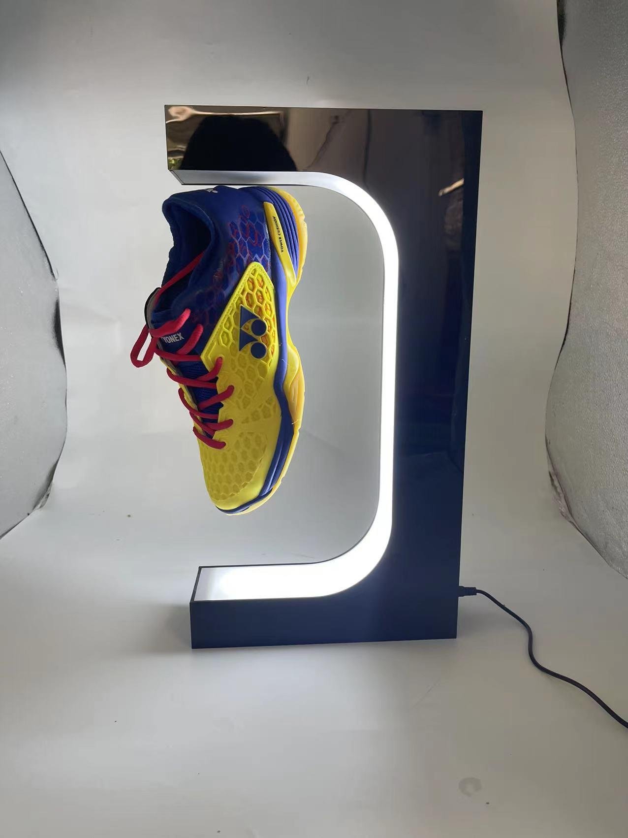 rgb led light magnetic levitation rotating shoes sneaker bottle display rack 4