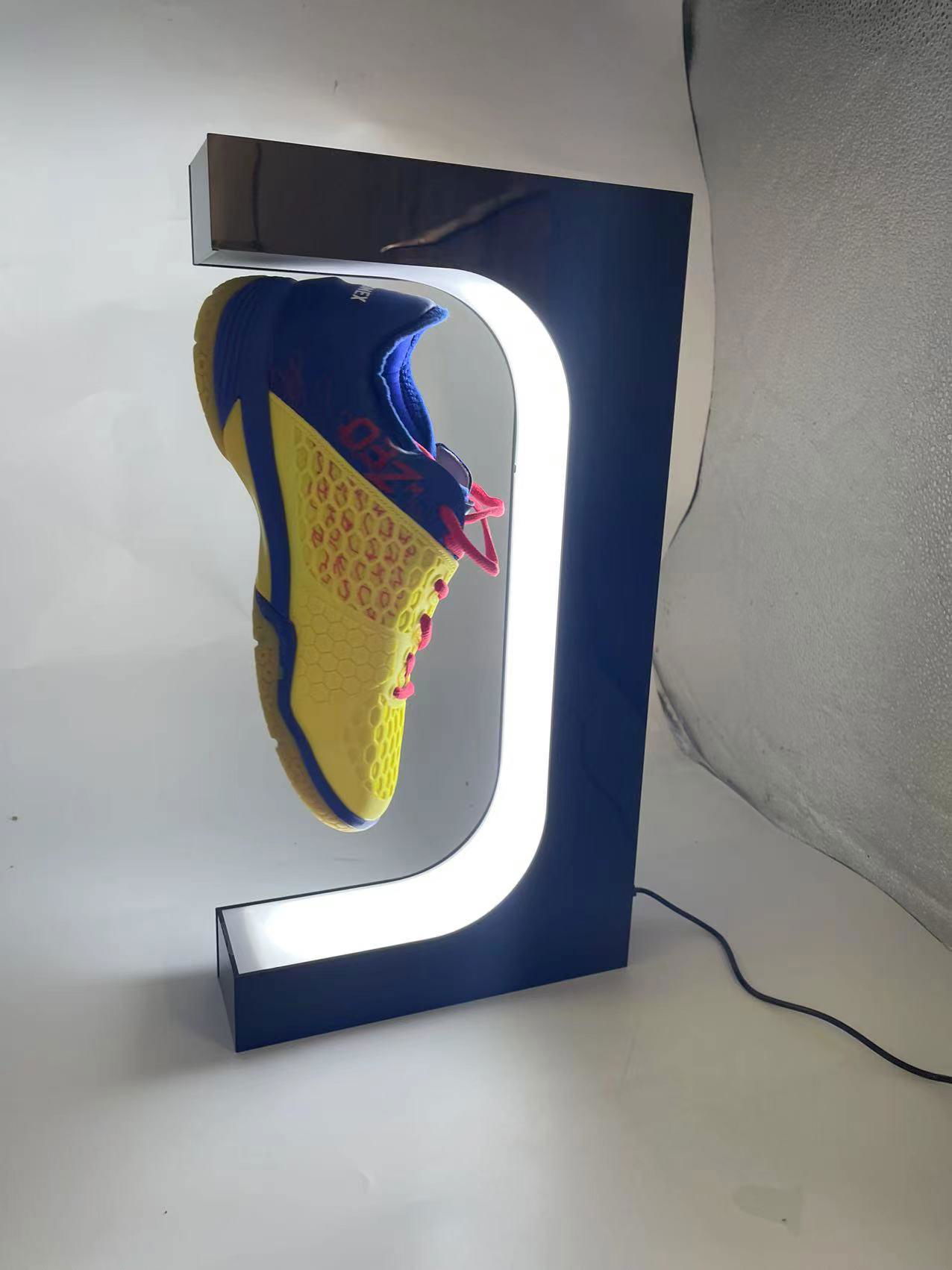 rgb led light magnetic levitation rotating shoes sneaker bottle display rack 5