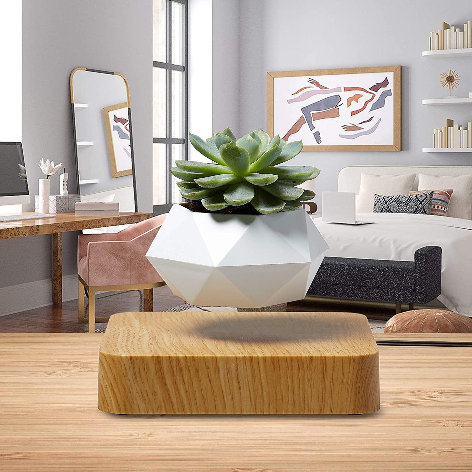 square base magnetic levitation floating desk air bonsai plant pot for decor 4