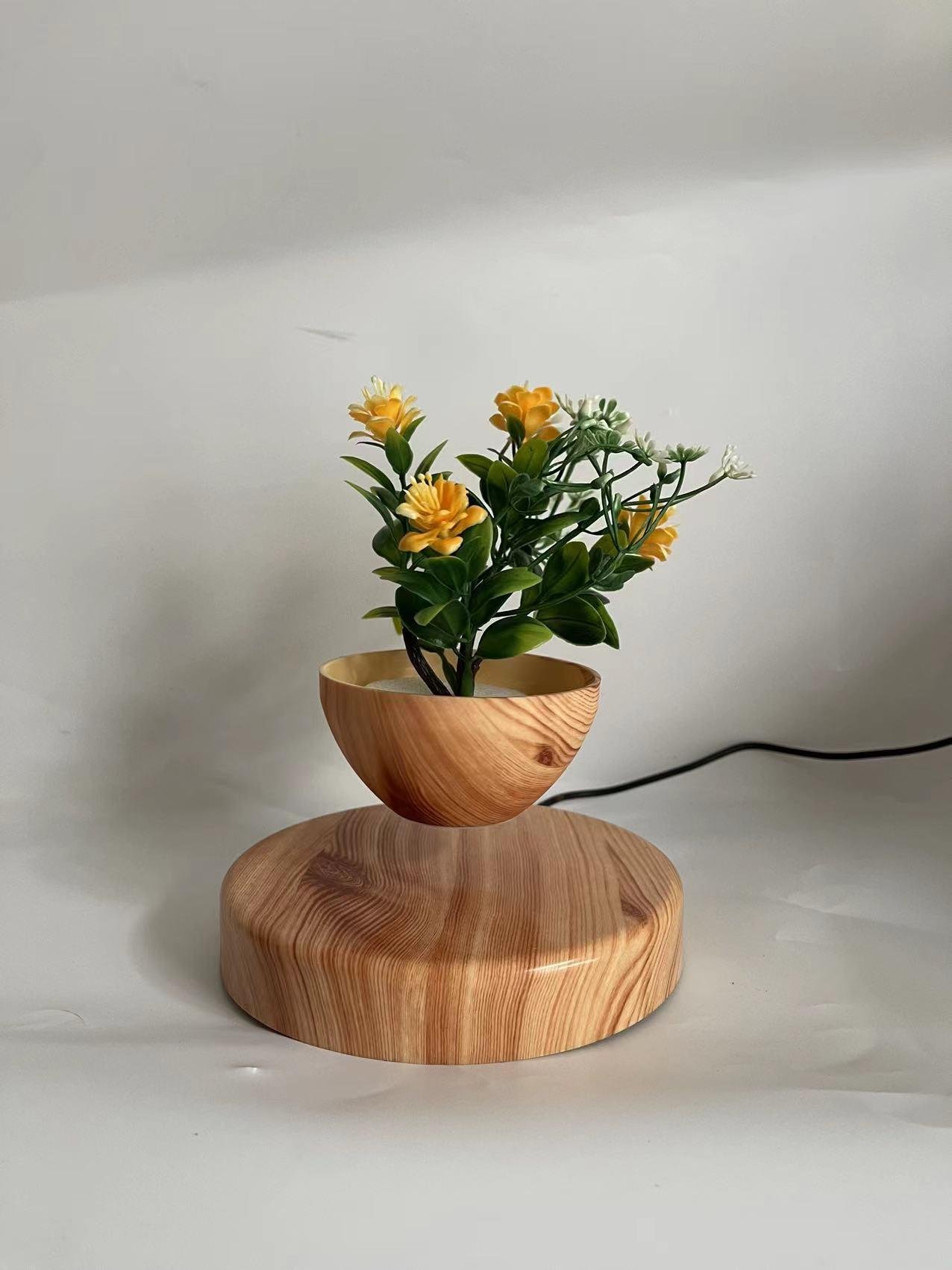 wooden magnetic floating floating desk air bonsai flowerpot plant  1