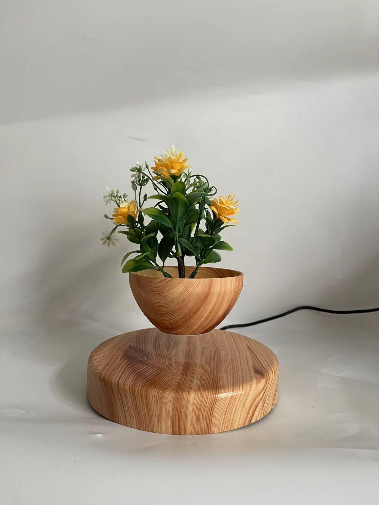wooden magnetic floating floating desk air bonsai flowerpot plant  3