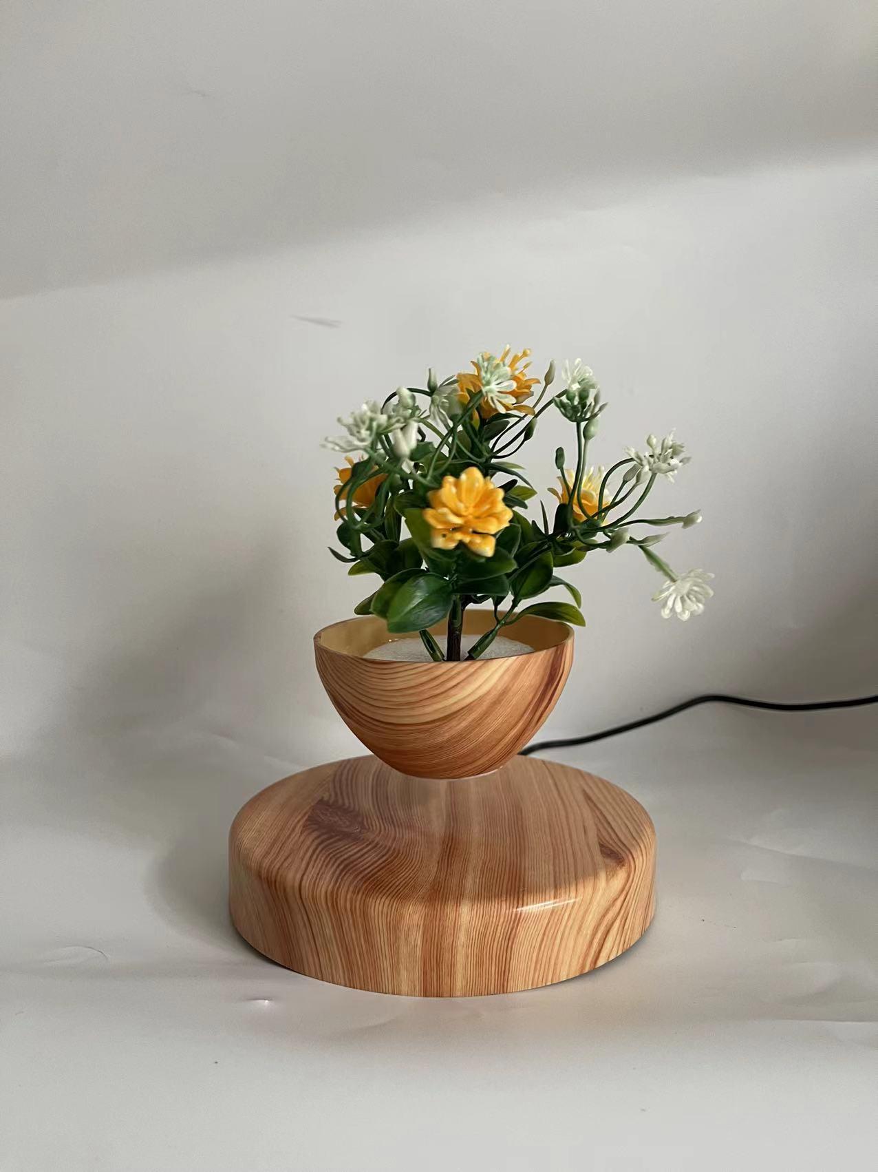 wooden magnetic floating floating desk air bonsai flowerpot plant  4