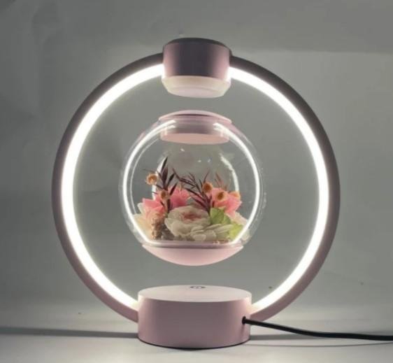 360 rotating pink magnetic levitaiton preserved flower lamp light  1