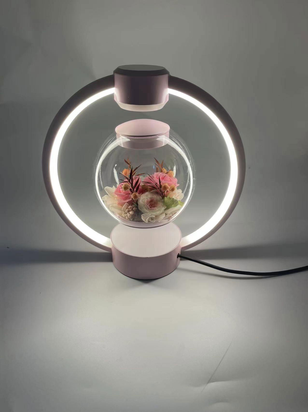 360 rotating pink magnetic levitaiton preserved flower lamp light  2