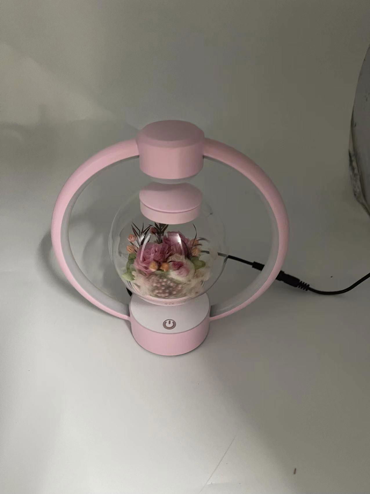 360 rotating pink magnetic levitaiton preserved flower lamp light  3