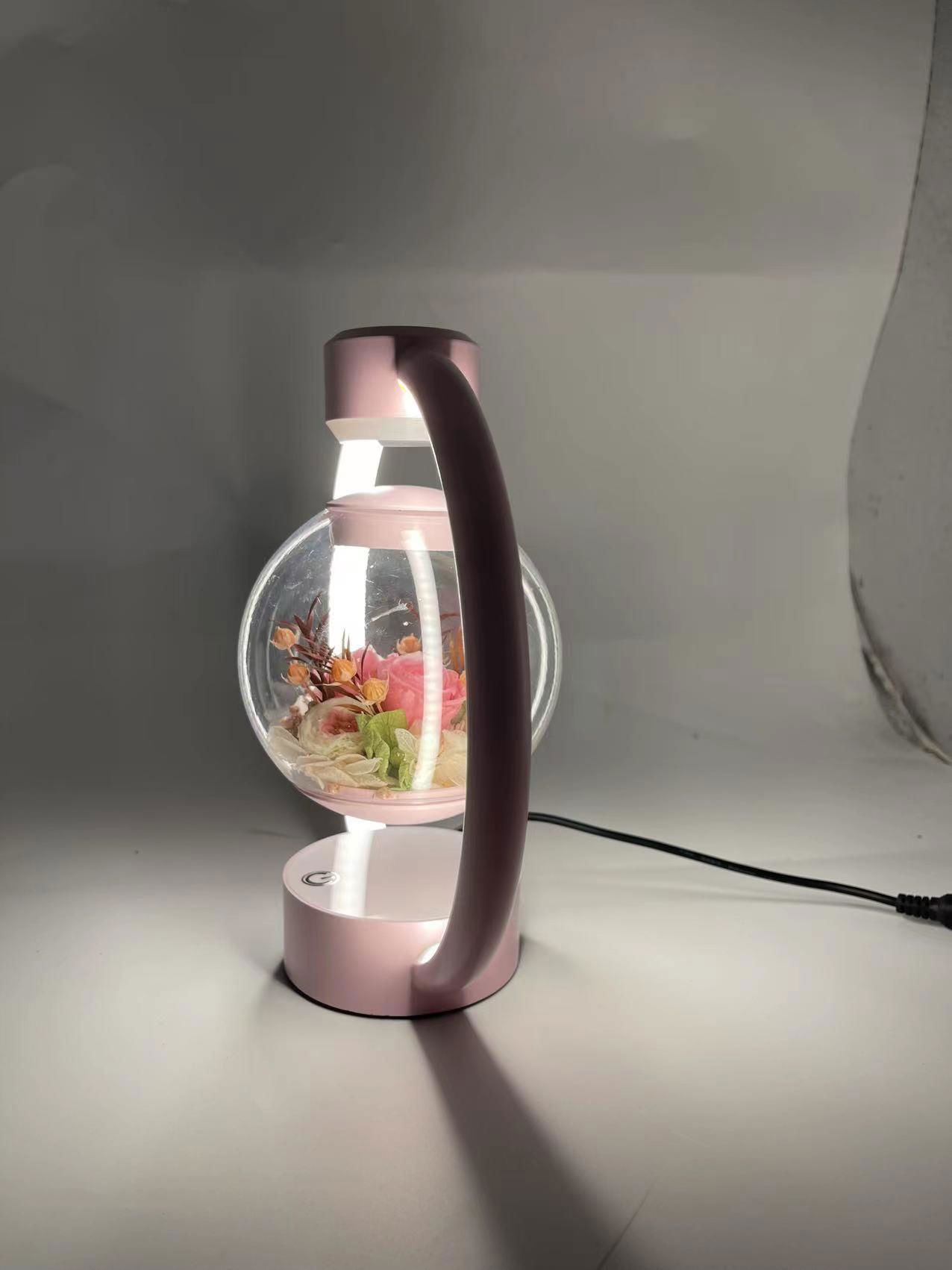 360 rotating pink magnetic levitaiton preserved flower lamp light  4
