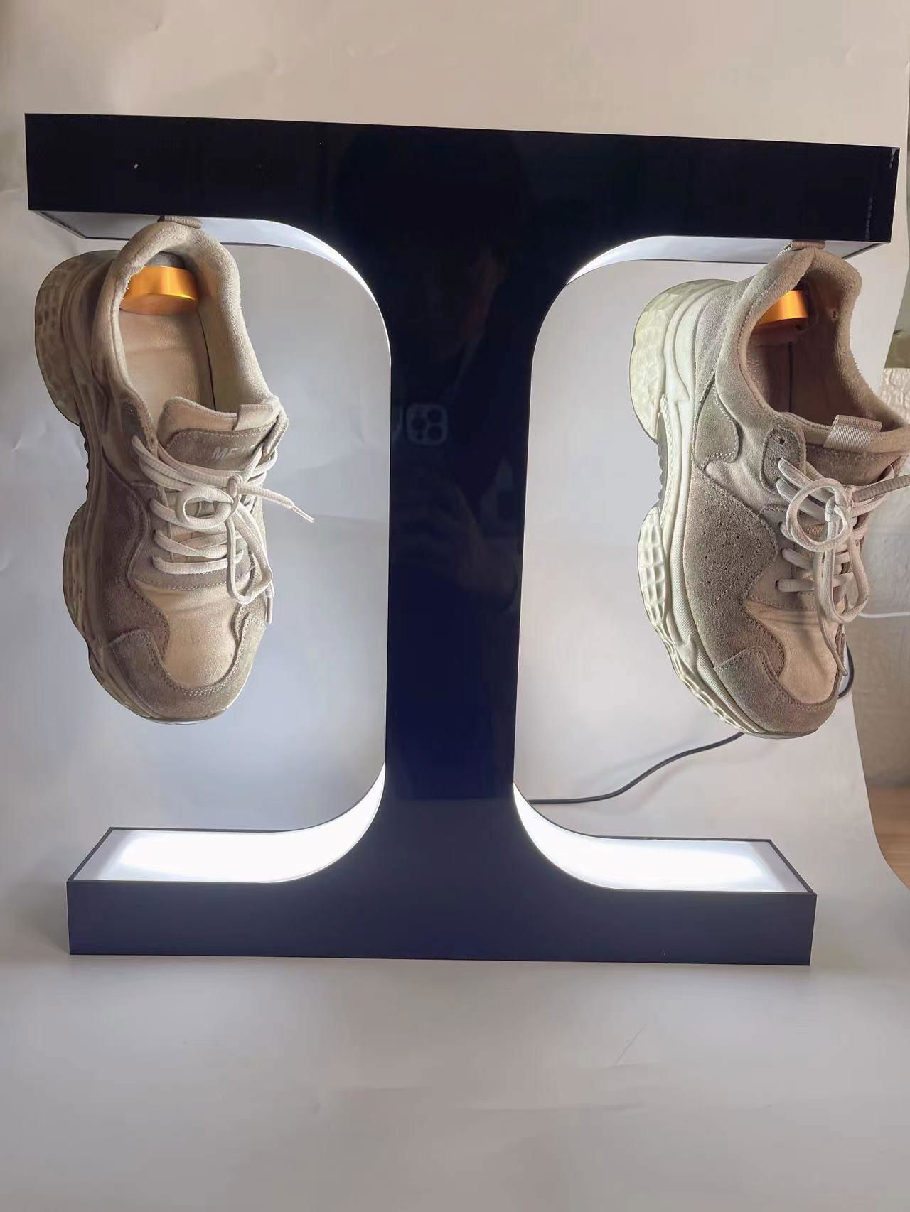 customize magnetic levitation floating double shoes display racks with led light