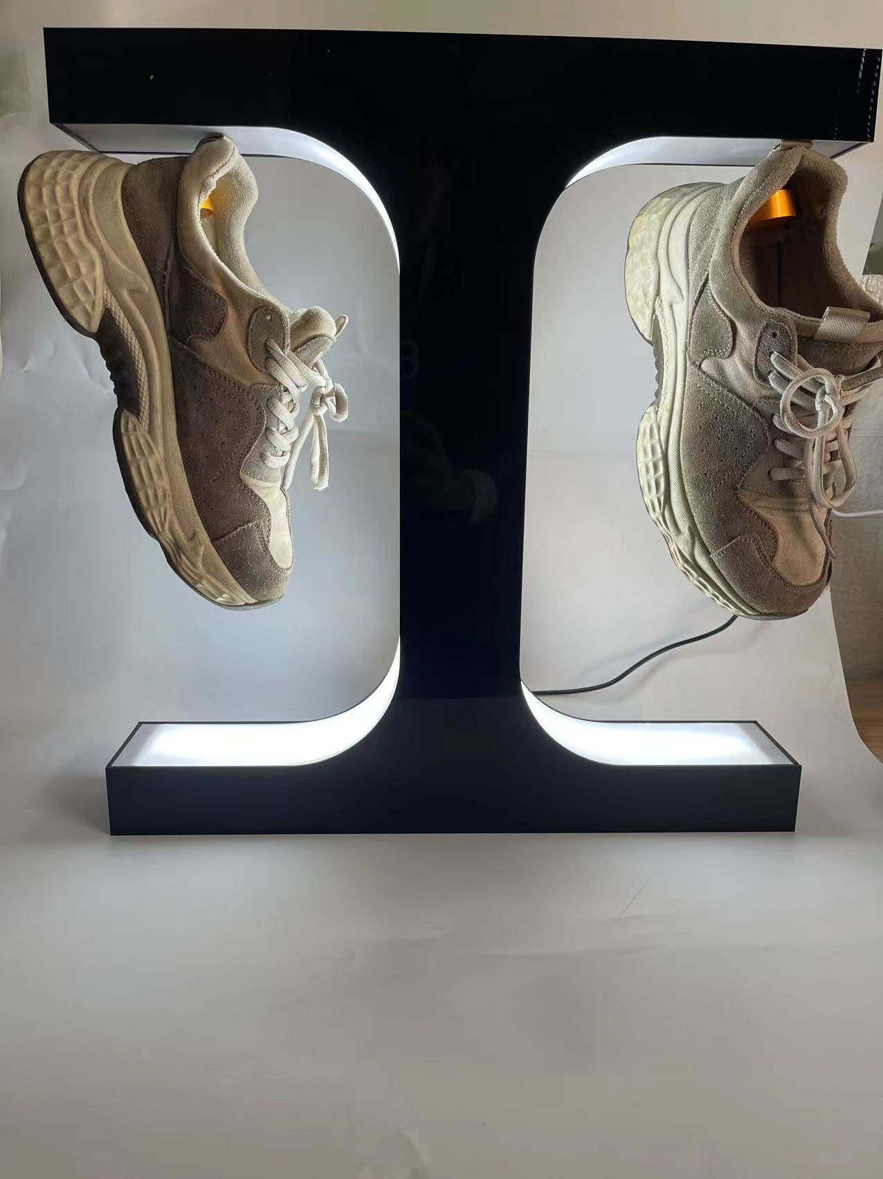 customize magnetic levitation floating double shoes display racks with led light 4