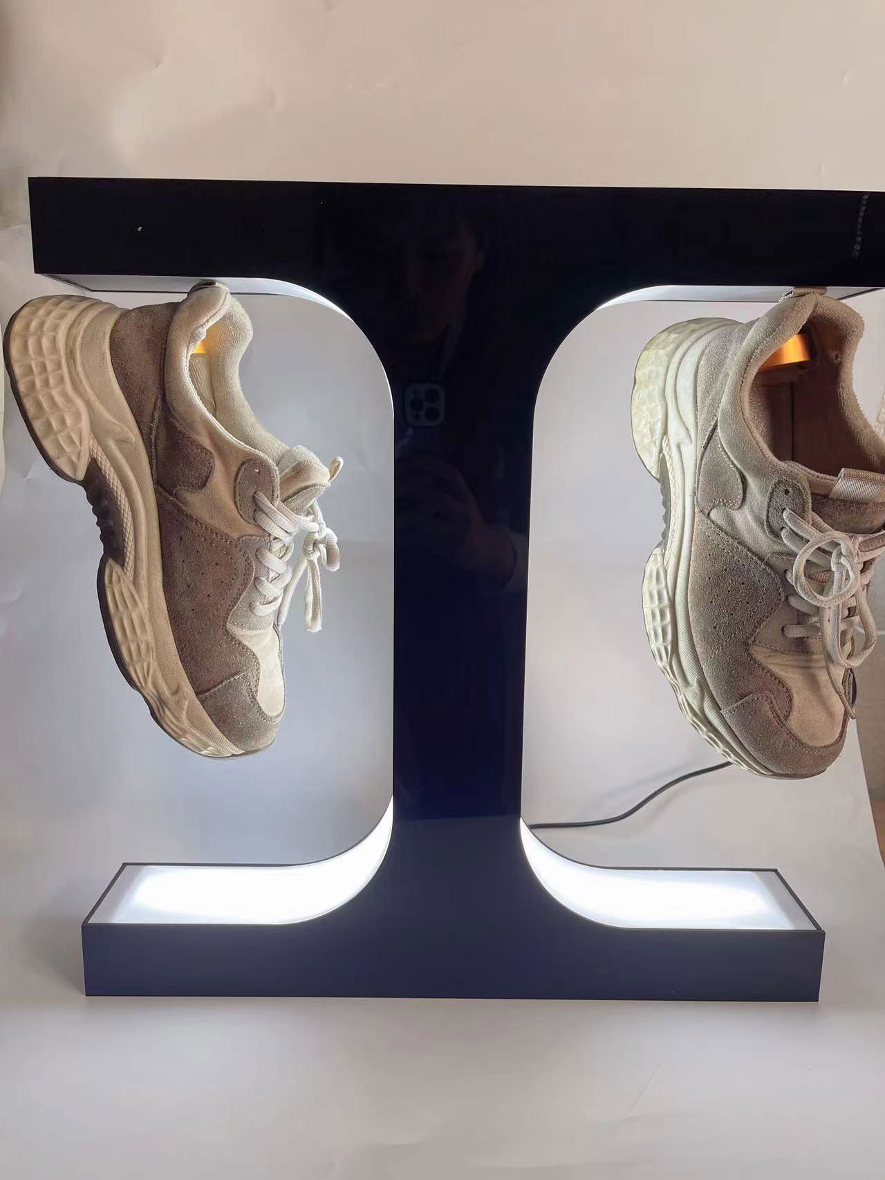 customize magnetic levitation floating double shoes display racks with led light 5