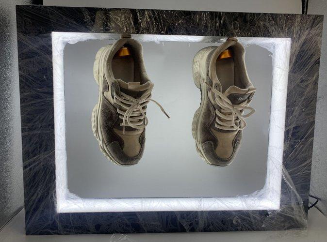 customize logo magnetic levitation rotating shoe advertisment display rack 