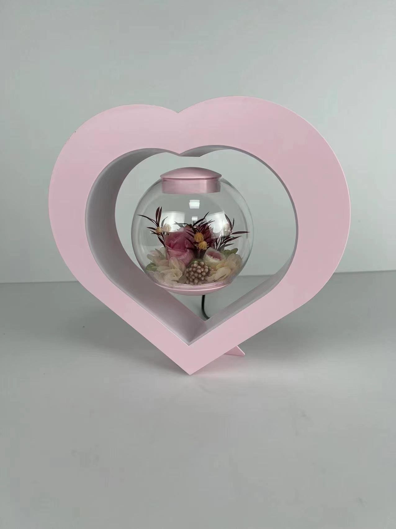 pink heart shape magnetic levitation floating preserved flower night light  3