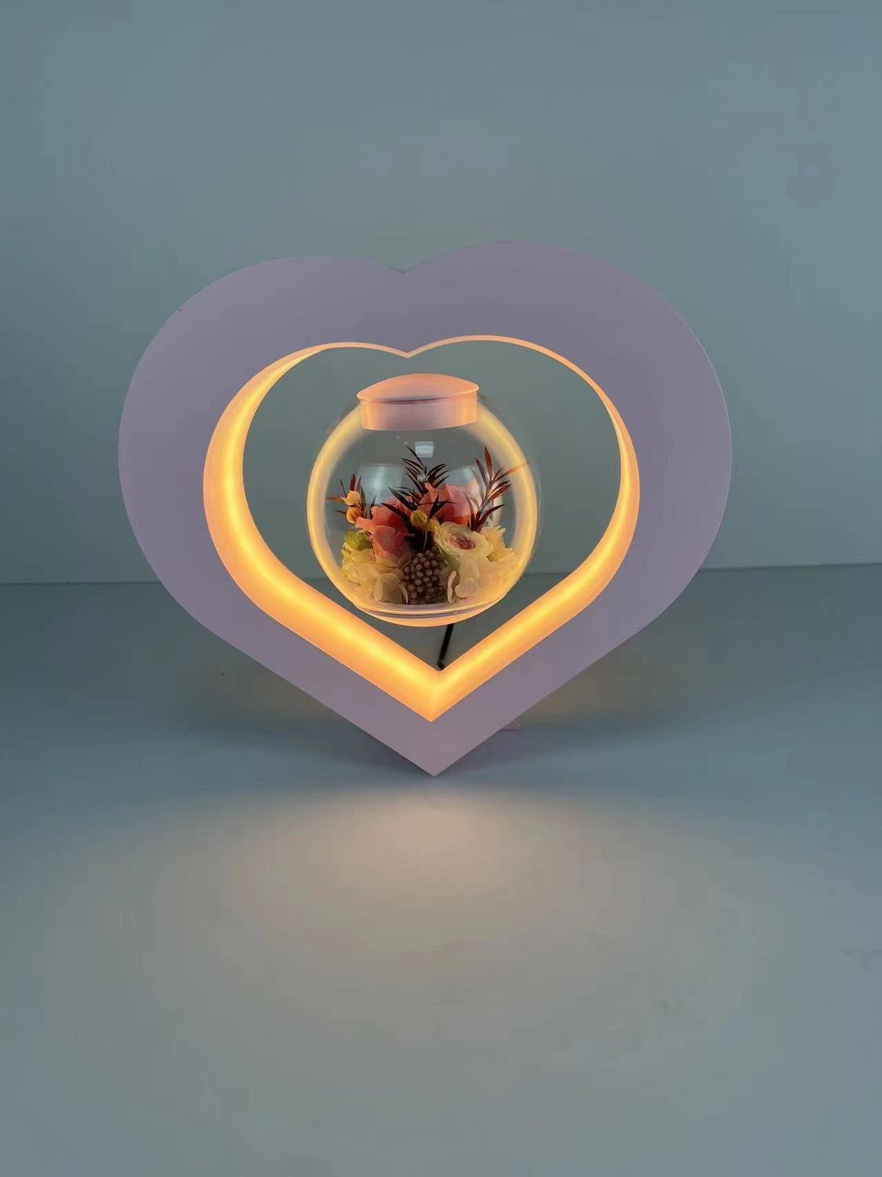 pink heart shape magnetic levitation floating preserved flower night light  4
