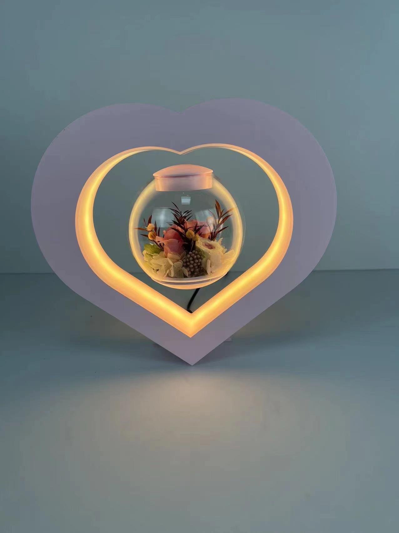 pink heart shape magnetic levitation floating preserved flower night light  5