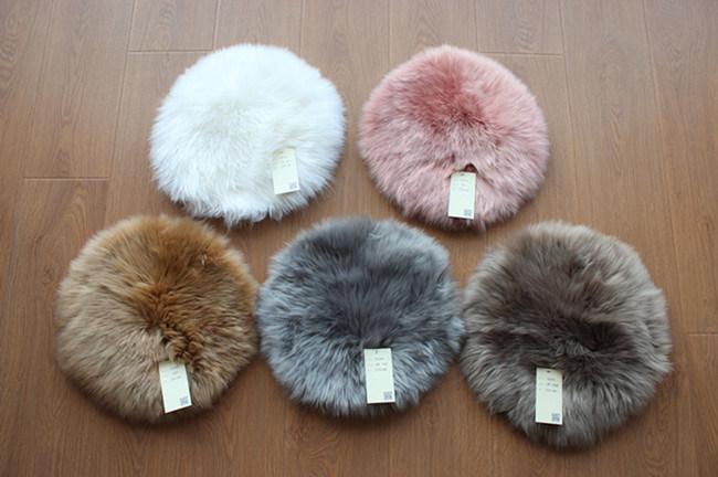 Round Genuine Sheepskin Seat Cushion Fur Rug Seat Pad