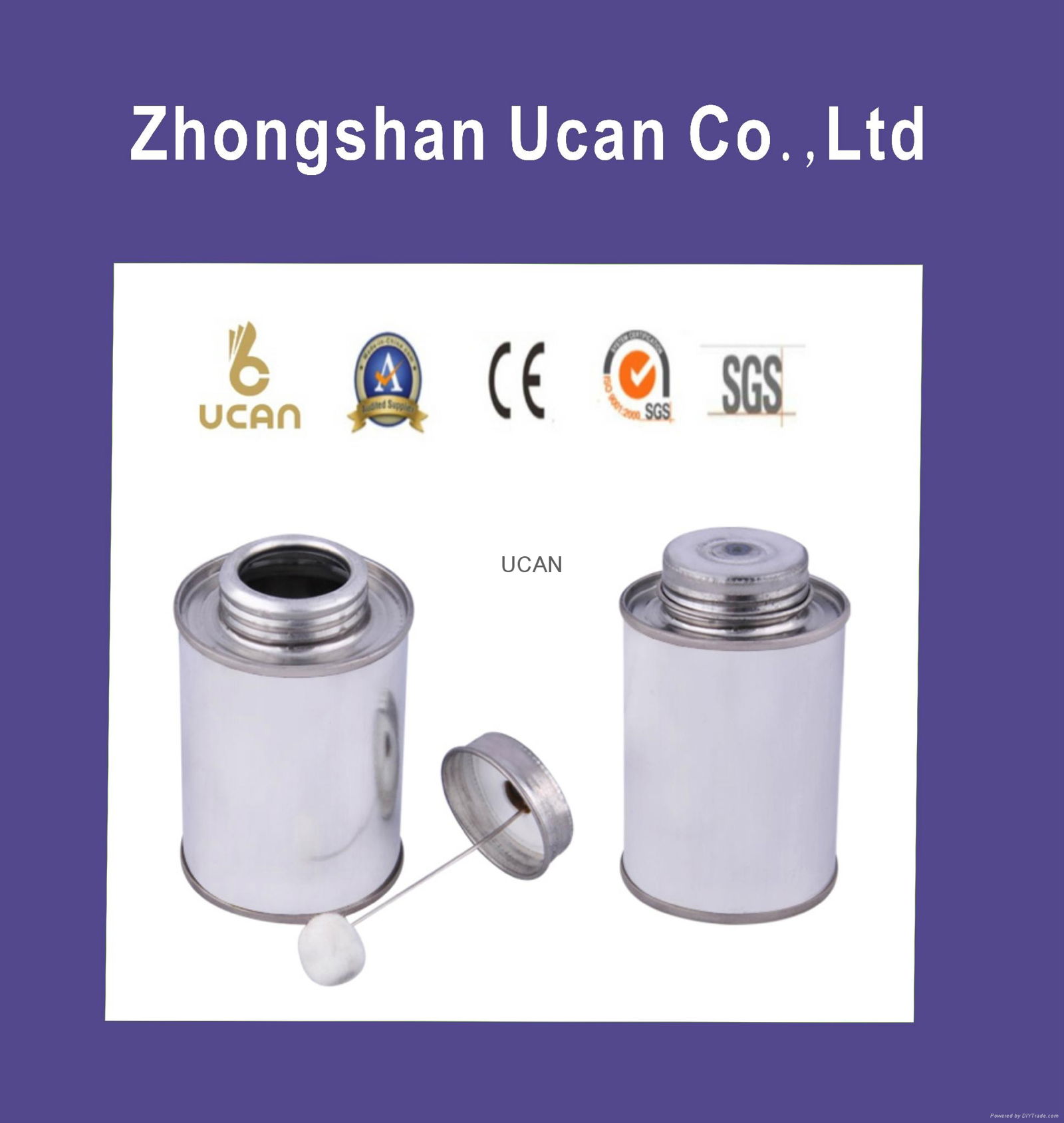 Screw top glue tins pvc tin cpvc tin round cans with dauber brush