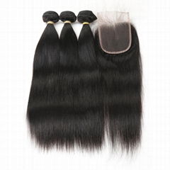 8A Brazilian Straight Human Virgin Hair Weave 4 Bundles With Lace Closure