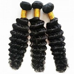 8A Brazilian Deep Wave Human Virgin Hair Weave 3 Bundles With Lace Closure