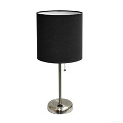 Limelights LT2024-BLK Stick Lamp with Charging Outlet and Fabric Shade