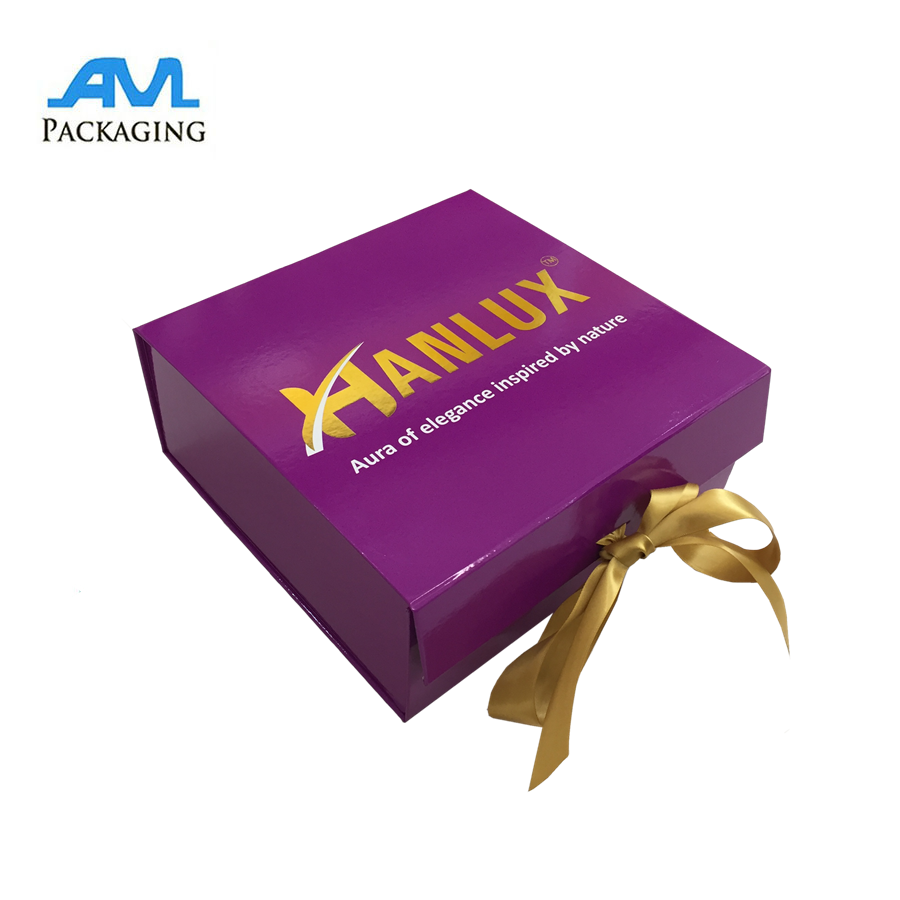 Custom Full Printed Cardboard Packaging Gold Ribbon Closure Jewelry Folding Box