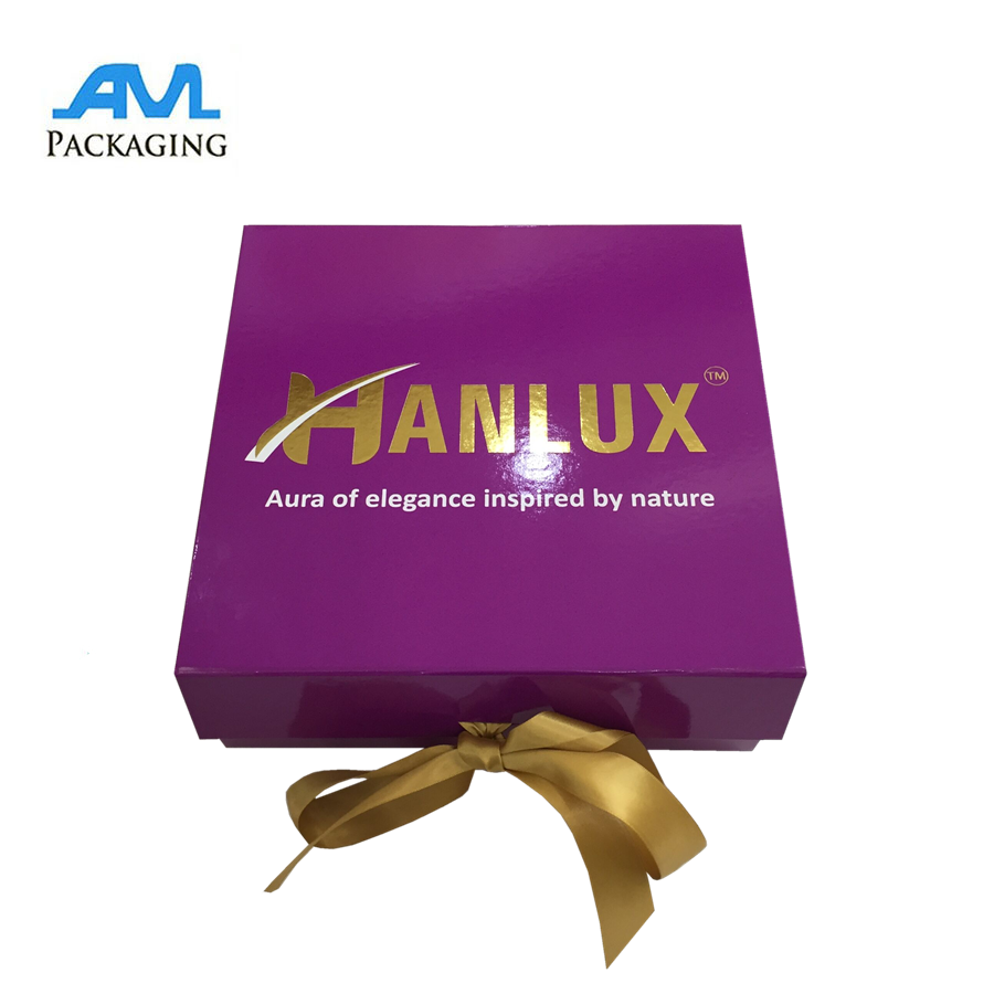 Custom Full Printed Cardboard Packaging Gold Ribbon Closure Jewelry Folding Box 2