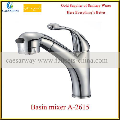 brass deck mounted pull-out kitchen water mixer