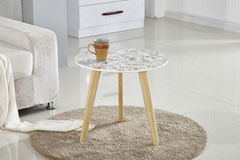 Marble Effect Top Beech Wood Legs Side Table