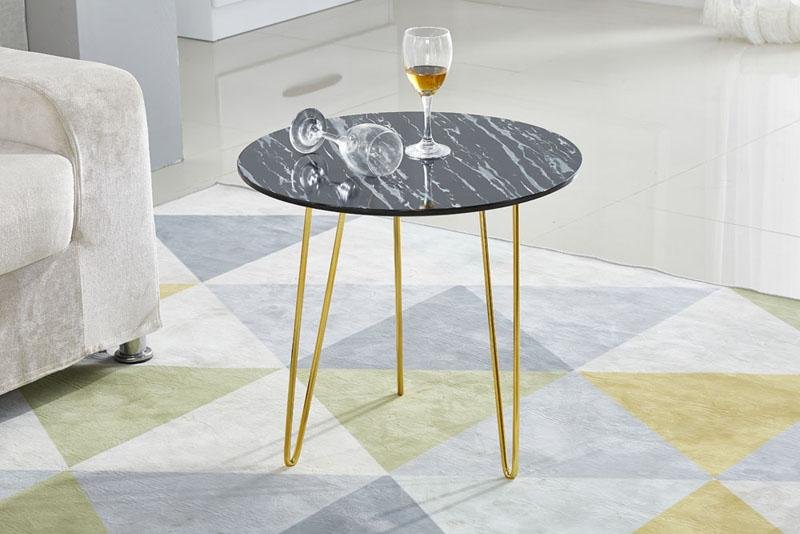 Fashion Marble Picture Top Wood Leg Side Table
